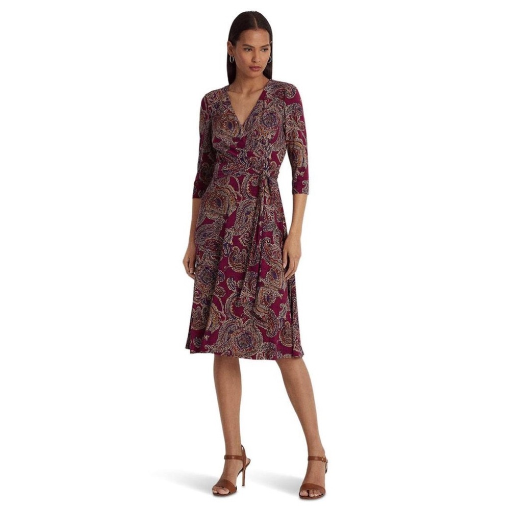 Lauren Ralph Lauren Women’s A-line Paisley Print Belted Midi Dress Size 4